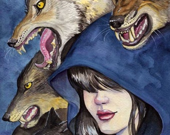 The Wolf Queen Watercolor 12x16 matted Archival Art Print from Original art by Felix Eddy