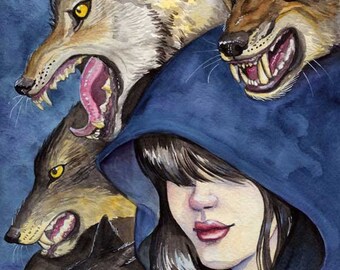 The Wolf Queen Watercolor 12x16 matted Archival Art Print from Original art by Felix Eddy