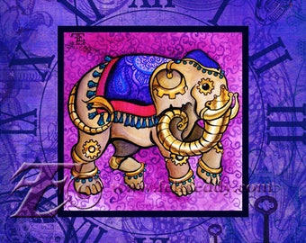 Steampunk Elephant-8x8 archival Print from Original artwork by Felix Eddy