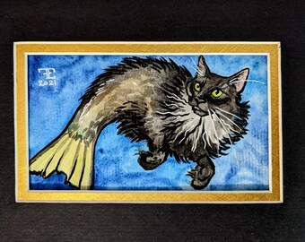 CUSTOM Purrmaid Pet Portrait Small 5x7 or 8x8