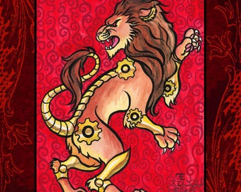 Gear Lion 8x10 archival Print from Original artwork by Felix Eddy