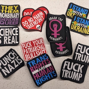Politischer Aufnäher Gestickter Aufnäher - Punch Neonazis, Trans Rechte, F Trump, Patriarchal BS, WISSEN, Ukraine