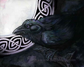 Celtic Crow or Raven 8x10 archival Print from Original artwork by Felix Eddy
