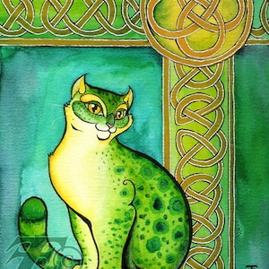 Celtic Cats-Green, Yellow, or Blue (your Choice) 8x10 archival Print from Original artwork by Felix Eddy