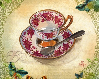 Teacup of vines -8x8 archival Print from Original artwork by Felix Eddy