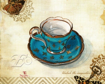 Fleur de lis Teacup -8x8 archival Print from Original artwork by Felix Eddy