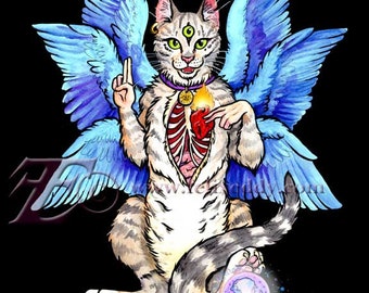 Mystical Angel Cat Familiar WATERCOLOR Original Art Matted 12x16
