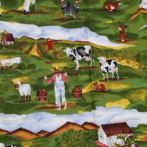Alexander Henry Fabric, Farm Scene, Cows, Sheep Horses, by the Yard