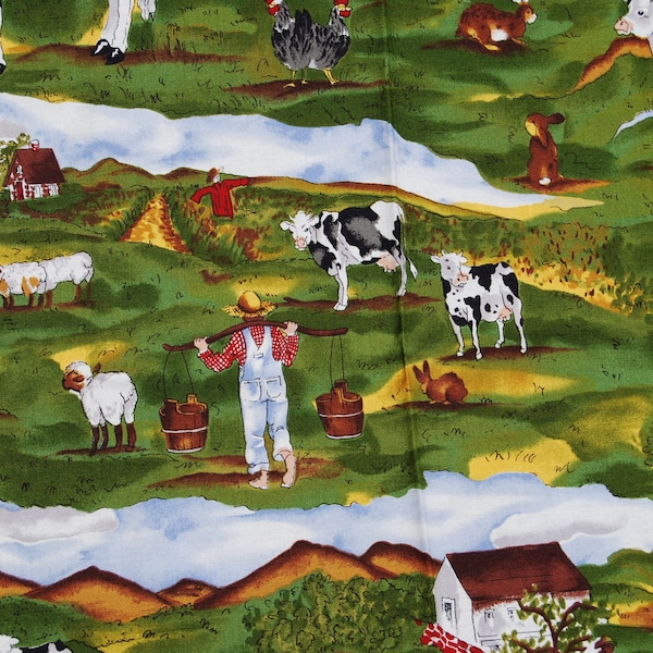 Alexander Henry Fabric, Farm Scene, Cows, Sheep Horses, by the Yard