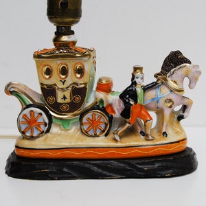 Vintage Lamp, Horse & Carriage, Ceramic Moriage, Nursery, Cinderella, Japan