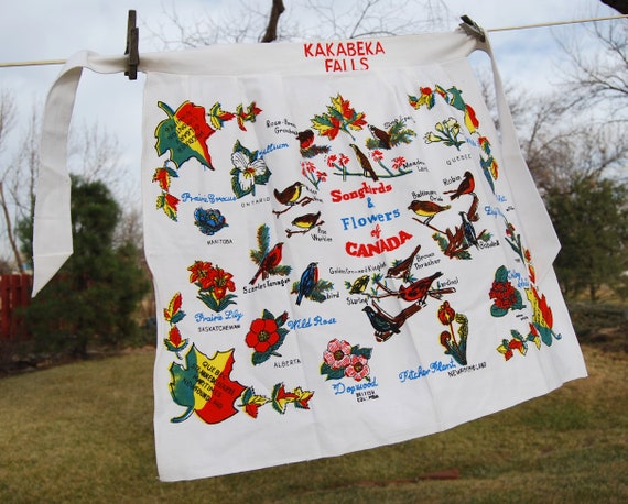 Vintage Half Apron, Songbirds and Flowers of Canada, Kakabeka Falls