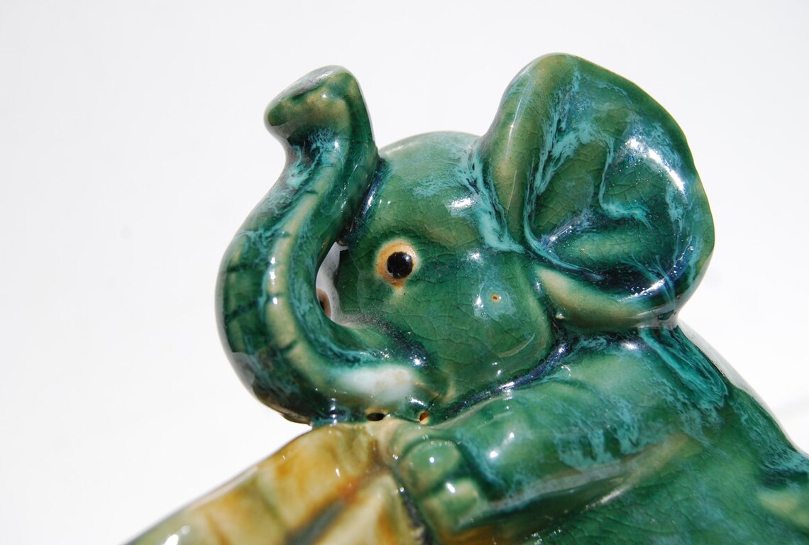 Vintage Ceramic Baby Elephant Planter Figurine Bucket Blue Etsy