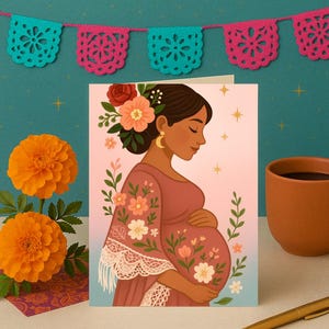 Felicidades Mamá – Mexikanisch inspirierte Schwangerschaftskarte | Babyparty Karte | De Aqui y De Allá Paper Co. | Druckbare Grußkarte