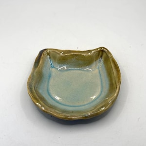 Cat Ear Ceramic Dish – Handmade Trinket Dish – Aqua and Olive Glaze | Chaos to Clay