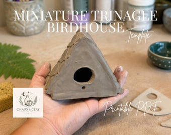 Plantilla de casita para pájaros triangular en miniatura: Patrón de cerámica para construir con losas (descarga en PDF)