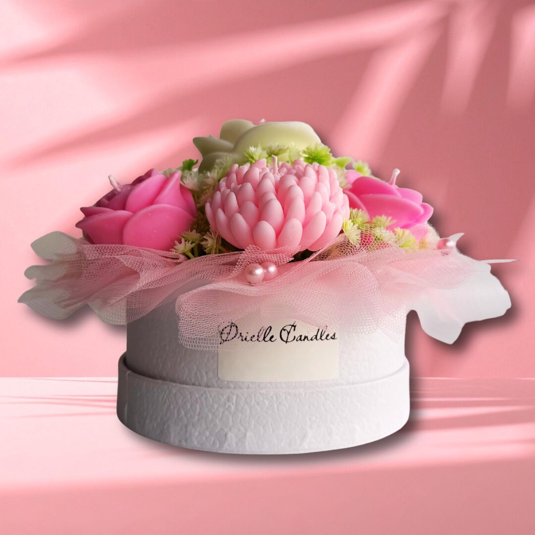 Soy Wax Flower Candle Bouquet – Pink Rose Arrangement in White Box - Etsy
