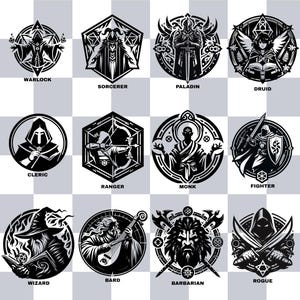 Dungeon and Dragons Klassensymbole - Fantasy-Rollenspiel Clip Art für Spieler & Ersteller