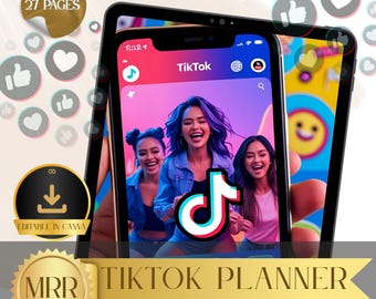 Planificador de contenido de TikTok MRR, Guía de marketing de TikTok, Ganchos de TikTok, Planificador de redes sociales, Contenido estratégico para influencers, Plantilla Canva, J0125.