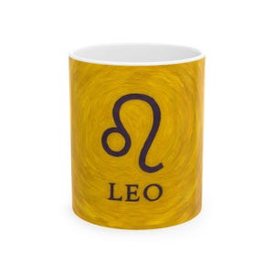 Löwe Sternzeichen Kunst Tasse | Celestial Astrologie Zeichen Keramik Tasse | Esoterische Kunstsammlung | Kreatives Media Lab Original
