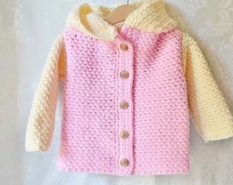 Crochet Sweater, Baby Sweater, Pink Lavender Cream sweater, Crochet Hoodie