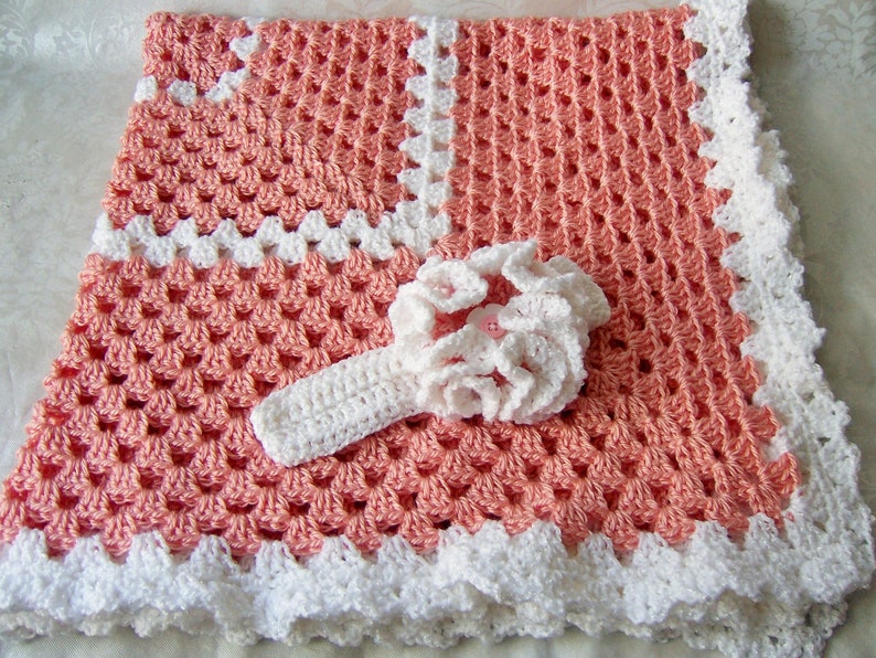 Crochet Baby Blanket, Granny Square, Baby Shower Set, Peach Blanket image 3