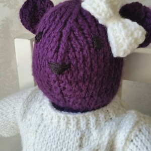 Heirloom Knit Teddy Bear, Purple Teddy Bear, Bear with Sweater