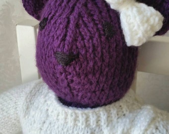 Heirloom Knit Teddy Bear, Purple Teddy Bear, Bear with Sweater