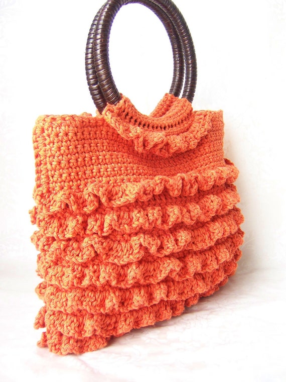 Crochet Purse Crochet Handbag Orange Purse Ruffle Purse Etsy