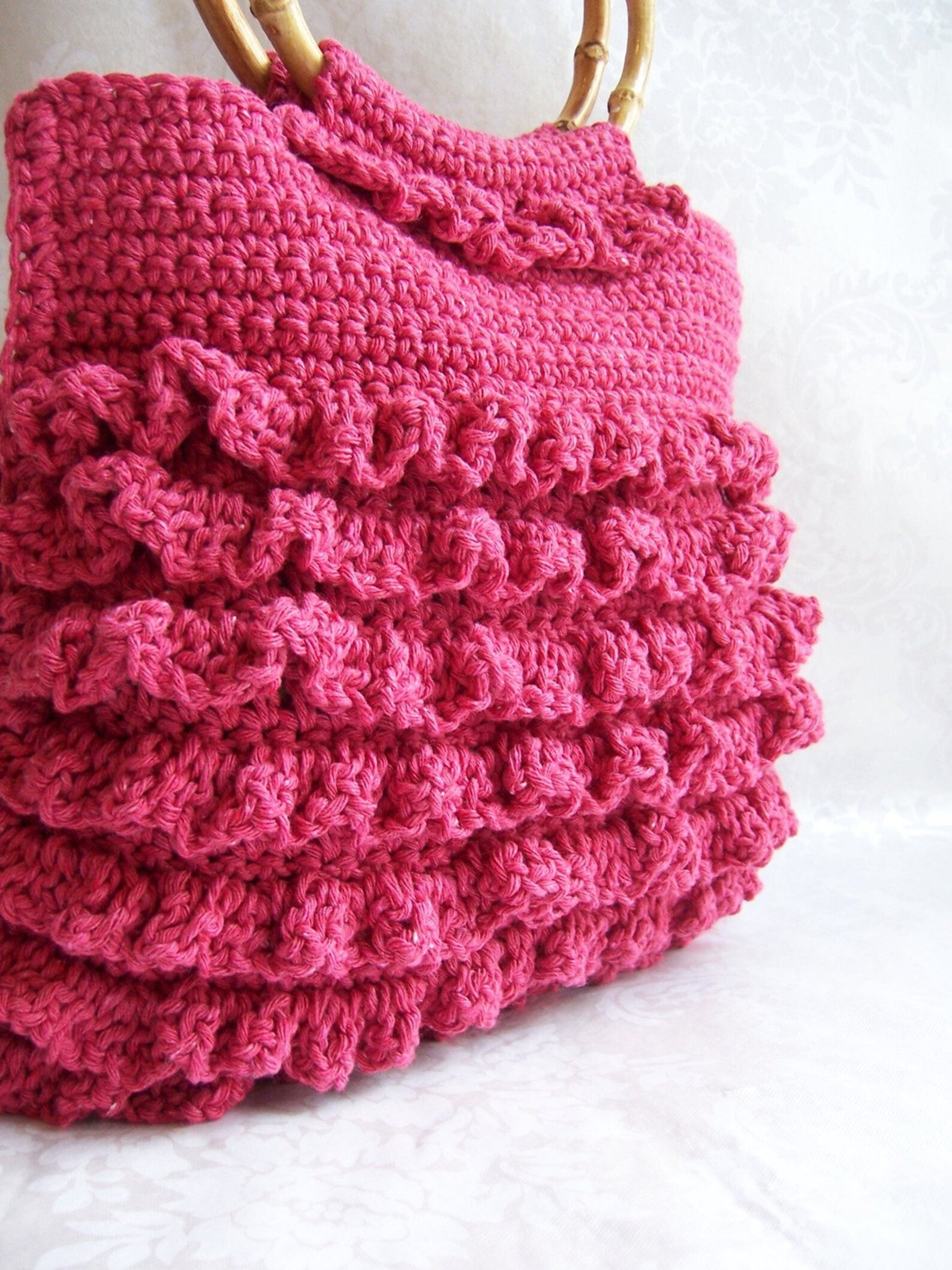 Crochet Purse Ruffle Purse Crochet Handbag Bamboo Handle Etsy