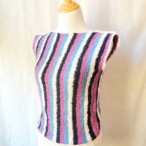 Vintage 80&#39;s Knit Vest, Knit Vest gemaakt met vintage garen, gestreepte gebreide vest, retro kleding
