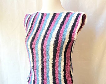 Vintage 80's Knit Vest, Knit Vest Made with Vintage Yarn, Striped Knit Vest, Retro Clothing