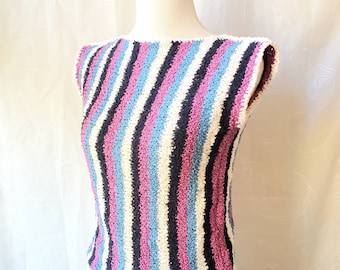 Vintage 80's Knit Vest, Chaleco de punto hecho con hilo vintage, chaleco de punto a rayas, ropa retro