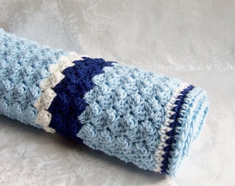 Crochet Baby Blanket - Choose Size and Color, Crochet Blanket for Boys, Blue Crochet Blanket, Baby Blanket