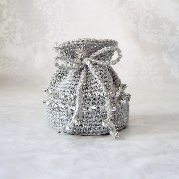 Crochet Coin Purse, Crochet Jewelry Pouch, Crochet Sack with Drawstring