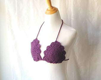 Rave Bikini Top, Crochet Bikini Top - Plum String Bikini Top, Last One C-Cup