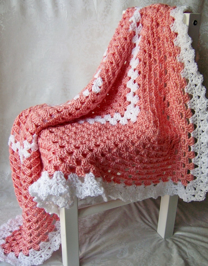 Crochet Baby Blanket, Granny Square, Baby Shower Set, Peach Blanket image 1