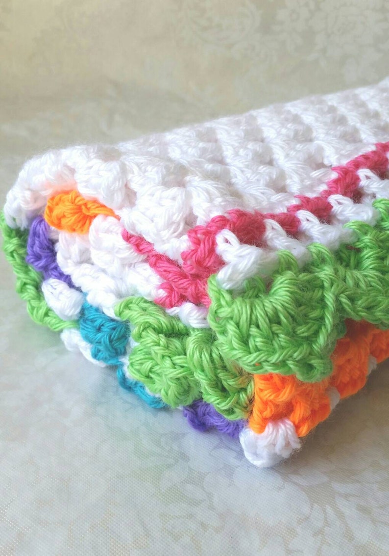 Neon Rainbow Baby Blanket, Crochet Granny Square Baby Blanket, Rainbow