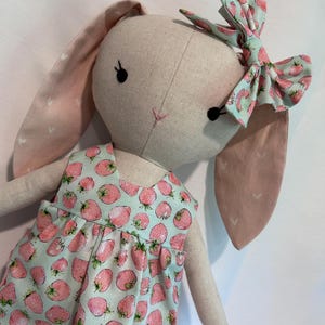 Handmade Fabric Bunny - Heirloom Toy - Stuffed Bunny - Birthday Present - Keepsake gift - Gift for Girl