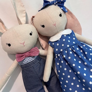 Handmade Fabric Bunny - Heirloom Toy - Stuffed Bunny - Birthday Present - Keepsake gift - Gift for Girl - Gift for Boy - Nursery Decor