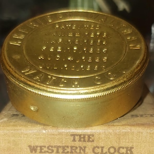 ANTIQUE Brass WATCMAKER Container WALTHAM 1800&#39;s pocket watch movement box American Waltham Watch Co. Horologist Special Collectable