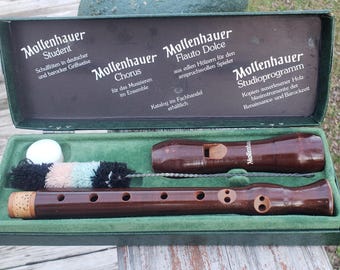 Vintage Recorder (Flute) MULLENHAUER German Wood Soprano Boxed- Wax - Cleaning Wand