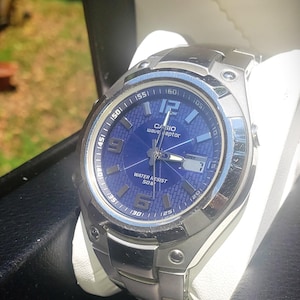 Vintage BLUE Dial Casio Wristwatch Alarm Luminescent Water Resistant WAVE Arabic wvq-141a - 4756 Stainless Gift Option Solar Solar Solar