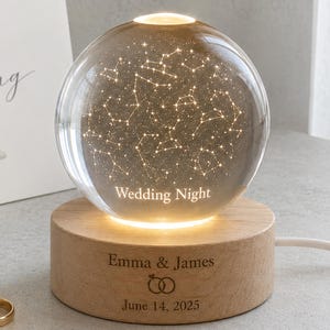 Custom Star Map Wedding Gift for Couple, Personalized Star Map Crystal Ball Night Light, Wedding Night Star Map Keepsake
