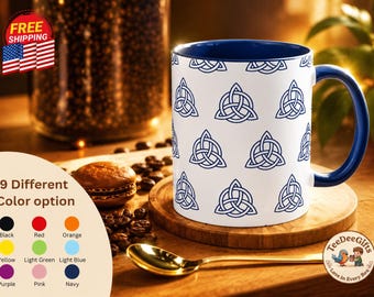 Tazza da caffè con decorazione a triquetra, tazza con nodo celtico della Trinità, tazza con simbolo irlandese, regalo pagano, tazza da caffè wiccan, decorazione celtica per la casa