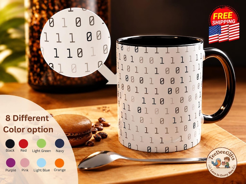 Tazza da caffè con codice binario, regalo per programmatore, tazza per coding, tazza per informatica, tazza da caffè per geek, regalo per sviluppatore di software, tazza per amante della tecnologia immagine 1