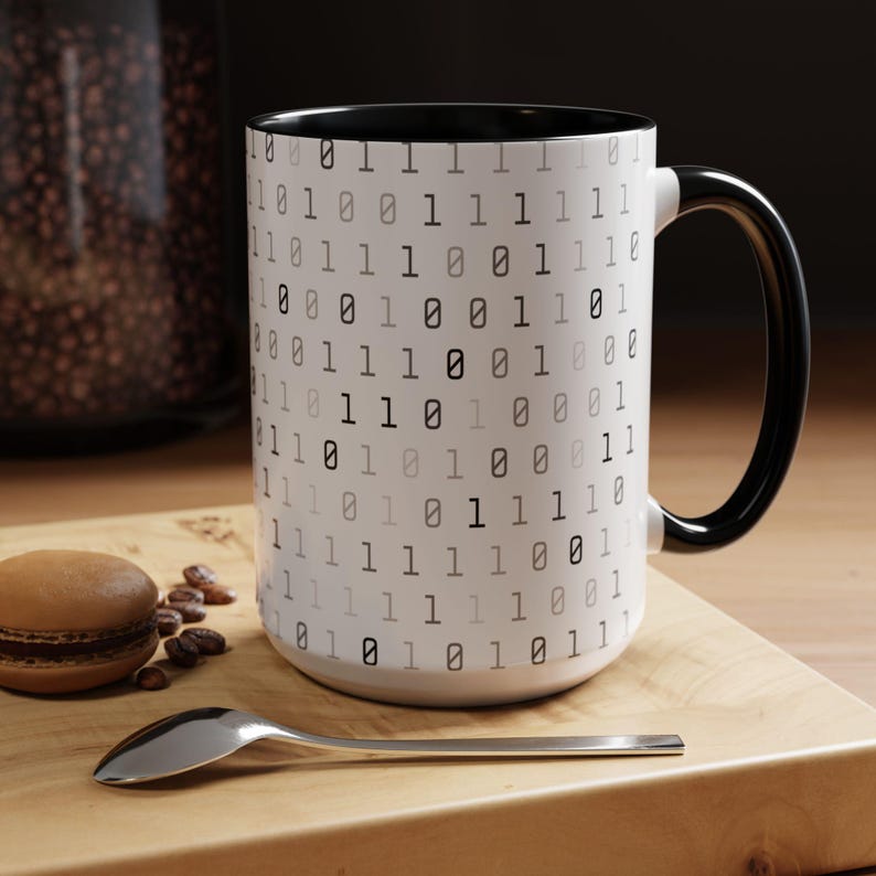 Tazza da caffè con codice binario, regalo per programmatore, tazza per coding, tazza per informatica, tazza da caffè per geek, regalo per sviluppatore di software, tazza per amante della tecnologia Black 15oz