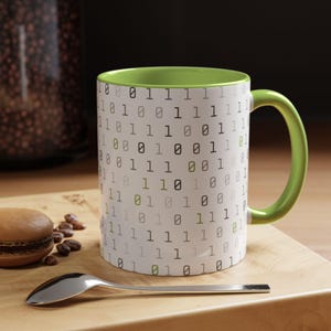 Tazza da caffè con codice binario, regalo per programmatore, tazza per coding, tazza per informatica, tazza da caffè per geek, regalo per sviluppatore di software, tazza per amante della tecnologia Light Green 11oz