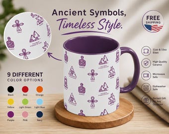 Tazza da caffè con decorazioni dell'antico Egitto, tazza con simboli egizi, tazza con l'occhio di Horus, Ankh e Anubi, regalo a tema faraone, tazza per amanti della storia.