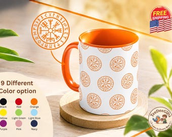 Tazza con rune vichinghe, tazza da caffè norrena, tazza Vegvisir, tazza da caffè Aegishjalmur, tazza scandinava, regalo a tema mitologia nordica, regalo vichingo per uomo