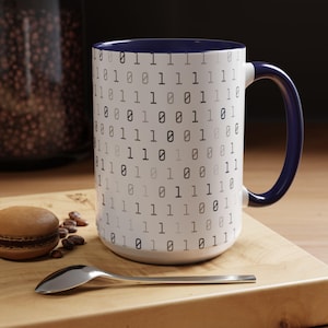 Tazza da caffè con codice binario, regalo per programmatore, tazza per coding, tazza per informatica, tazza da caffè per geek, regalo per sviluppatore di software, tazza per amante della tecnologia Navy 15oz